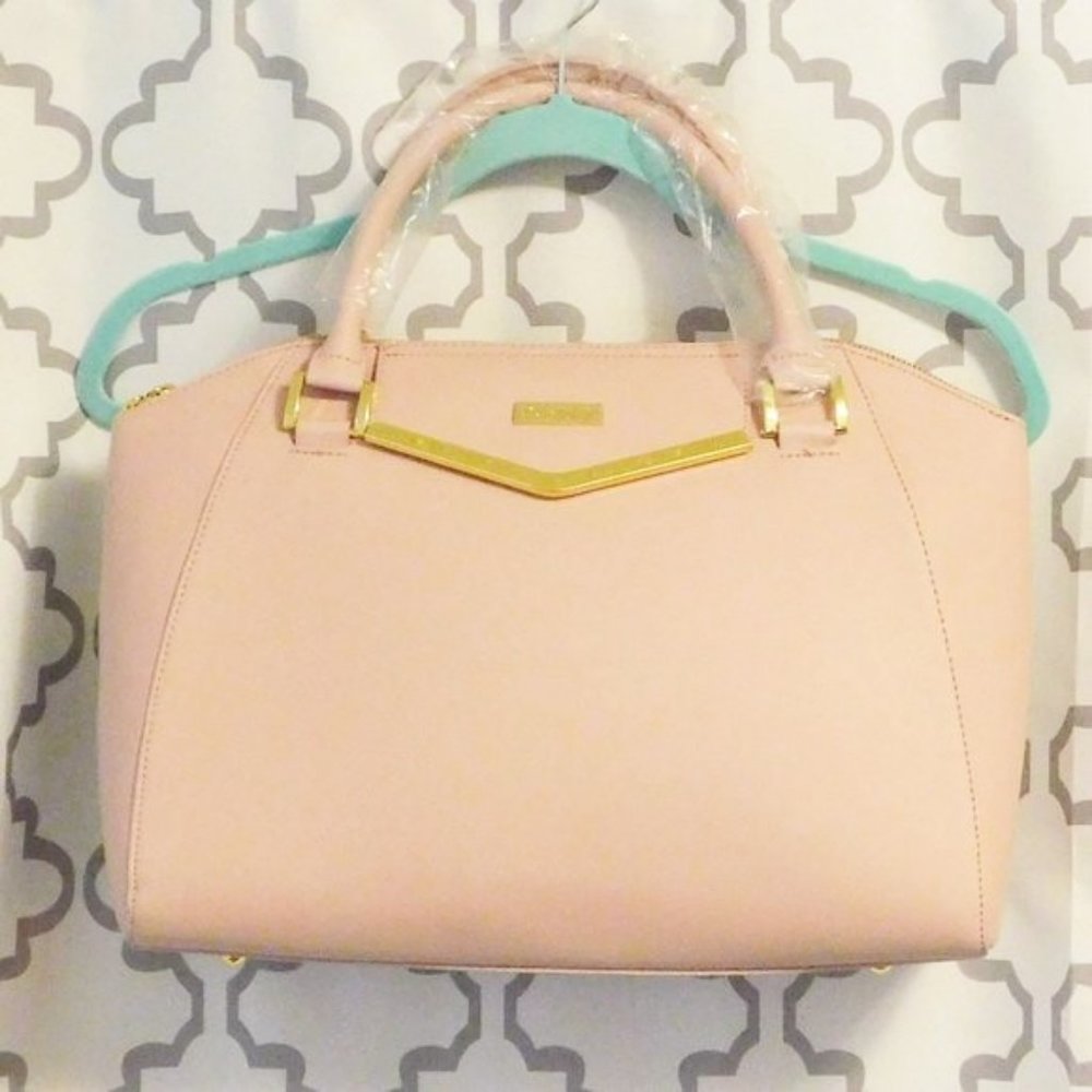 Joy & Iman Pink Leather Tote With Gold Hardware (QVC) - (NWOT)
